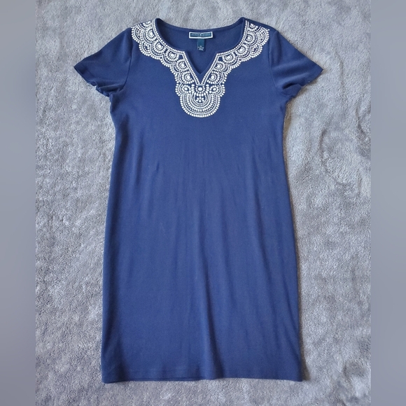Karen Scott Blue Midi Dress with White Embroidery Size M - Picture 1 of 5